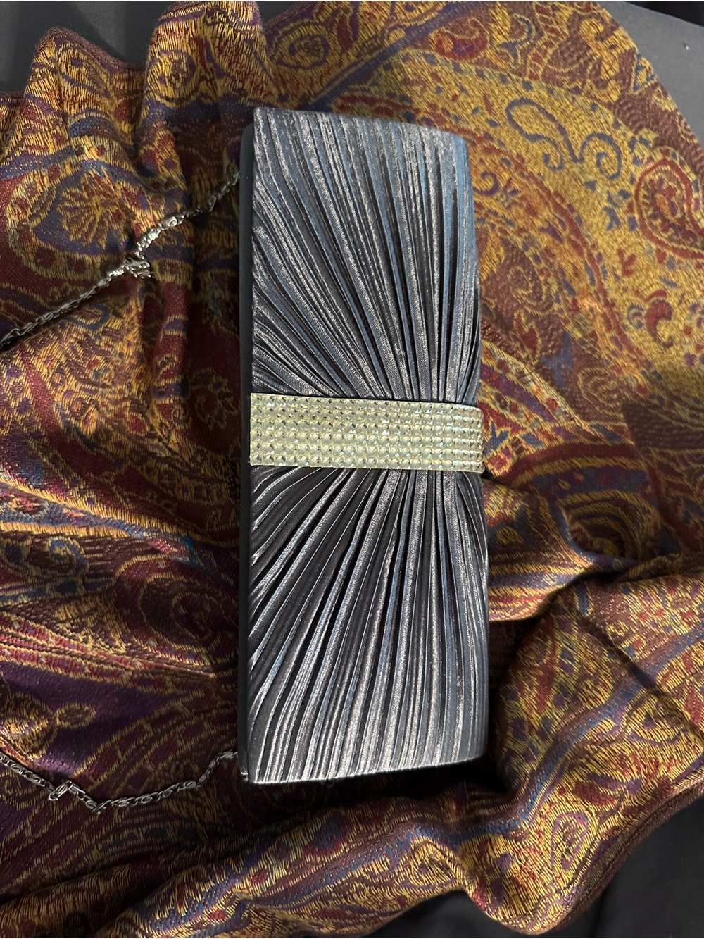 Charming Charlie Grey Clutch with Rhinestone Band